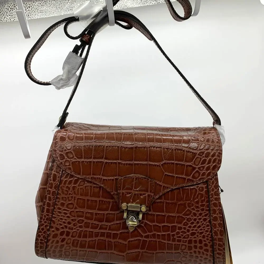 Patricia Nash Crossbody Leather Ashmore Satchel British Tan Croco Purse
